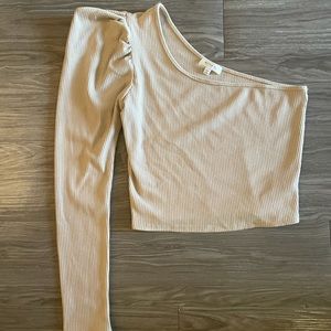 Nude Tan One Shoulder Puff Sleeve Top Size S